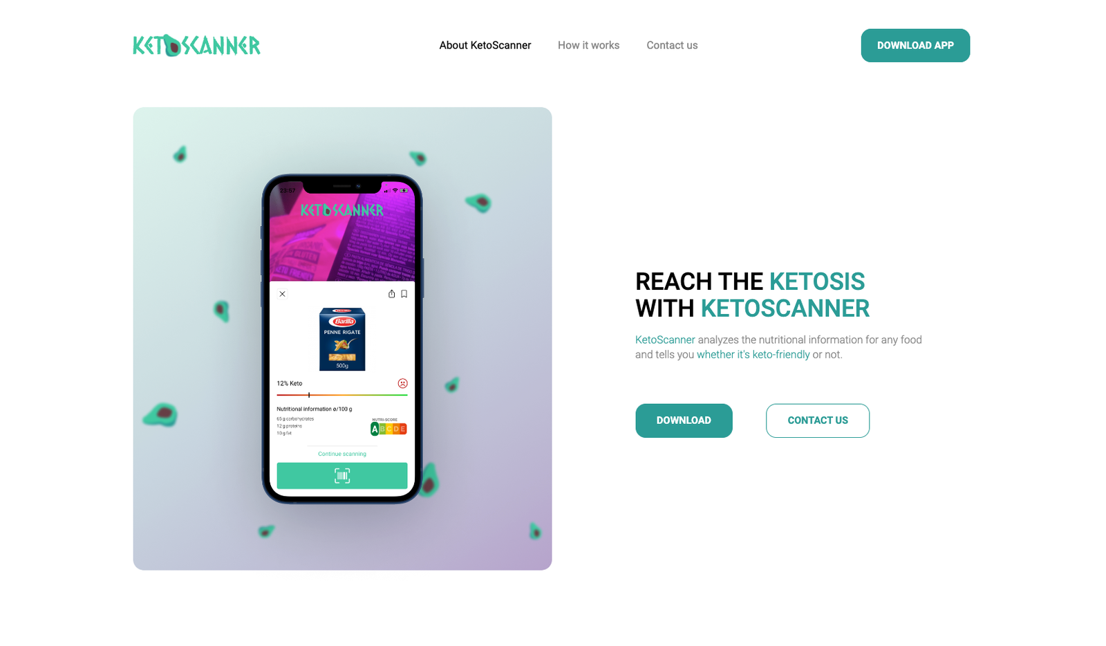 KetoScanner app landing page