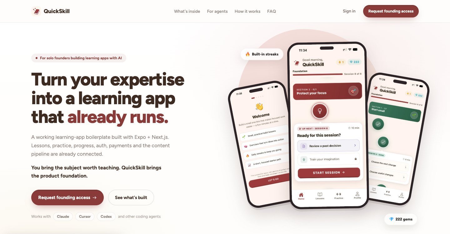 QuickSkill landing: Turn your expertise into a learning app.